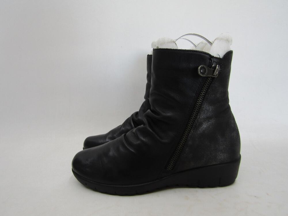 Remonte Womens Size 36 EUR Black Leather Zip Slouch Wedge Ankle Fashion Boots
